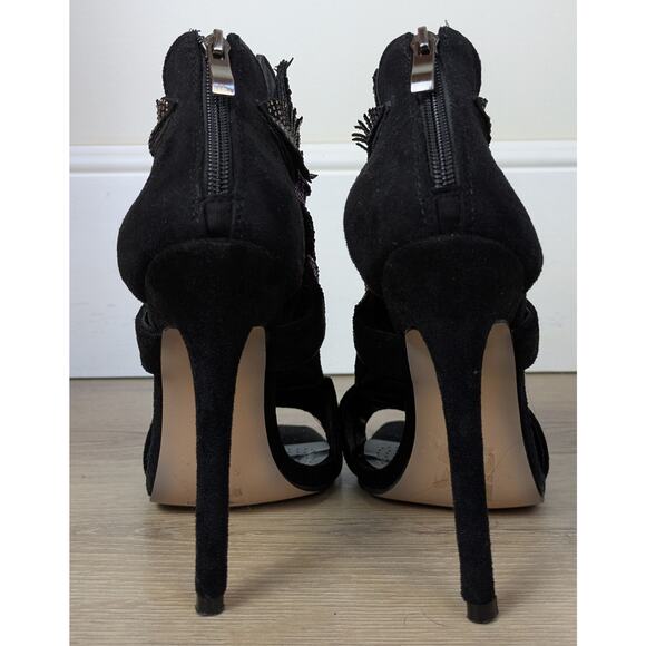 Azalea Wang Lianna Bootie Heels 6 Black Multicolor Crystal Feather Applique Glam - Picture 8 of 11